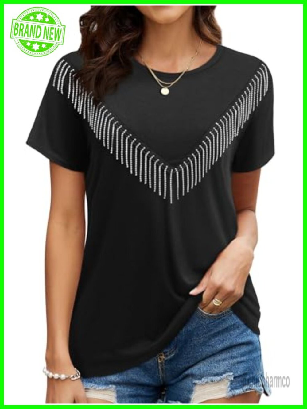 Sparkly Rhinestone Fringe Western Concert T-Shirt Cowgirl Glitter Top